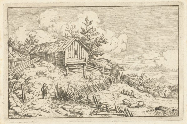 Hiker at dilapidated fence, Allaert van Everdingen, 1631-1675
