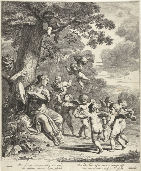 Pan and Syrinx with dancing putti, Dancker Danckerts, 1633 - 1675