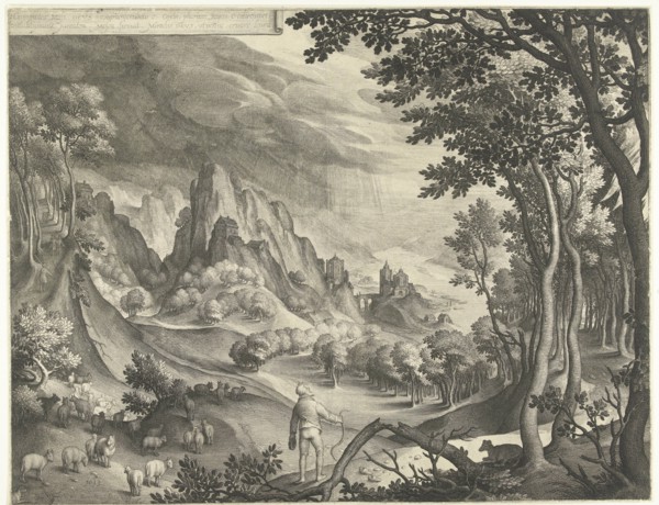 Moses is addressed by God on Mount Horeb, Nicolaes de Bruyn, 1633