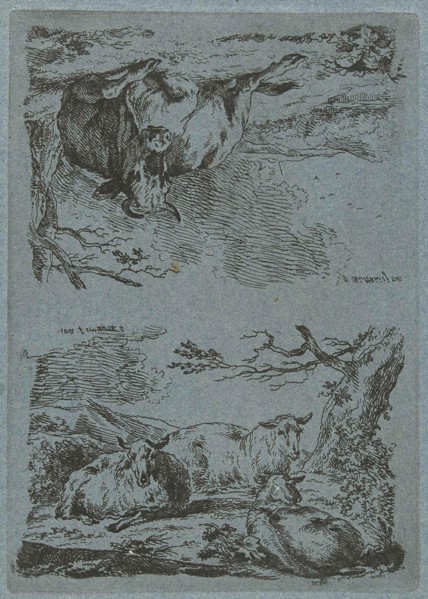 Three sheep and a cow, Jan Bulthuis, 1760 - 1801