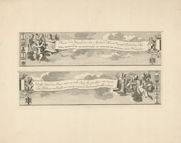Coat of arms Delft, flanked by putti, Hendrik de Leth, 1738