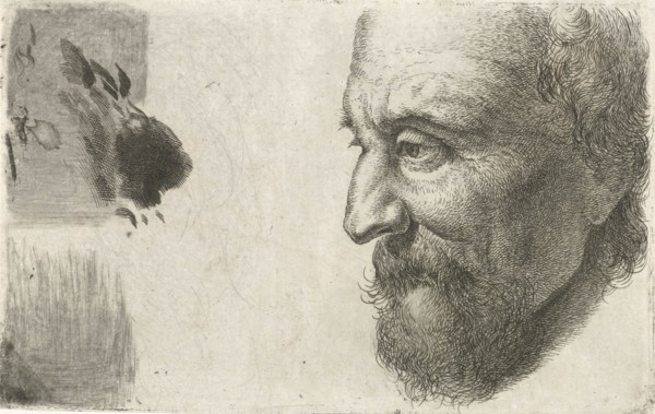 Face of an old man in profile, Johannes Mock, 1810 - 1884
