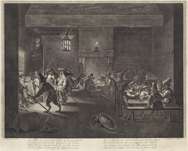 Room with monkeys, ca. 1720, Matthijs Pool, Leonard Schenk, 1710 - 1730