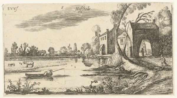 Landscape with a River and gatehouse, Esaias van de Velde, Anonymous, 1613 - 1617