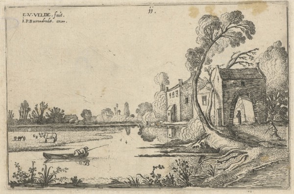 Landscape with a River and gatehouse, Esaias van de Velde, 1616