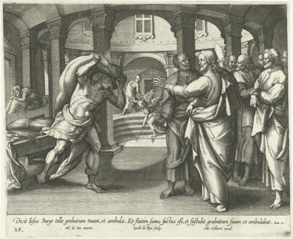 Healing of the man at the pool of Bethesda, Jacques de Bie, Adriaen Collaert, 1598 - 1618
