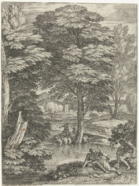 Herd at the foot of the tree, Adriaen van der Kabel, 1648 - 1705