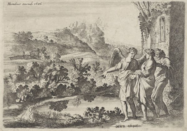 Tobias, Tobit and the Angel, Moyses van Wtenbrouck, Hendrick Hondius (I), 1620