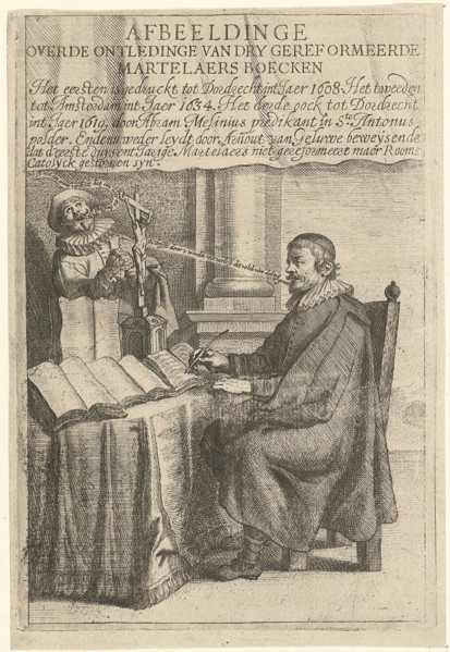 Portrait of Arnout van Geluwe, writing, attributed to Theodor Matham, 1634 - 1676