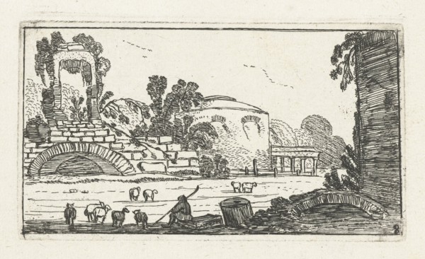 Landscape with ruins and a shepherd with sheep, Esaias van de Velde, Anonymous, Johannes Pietersz.