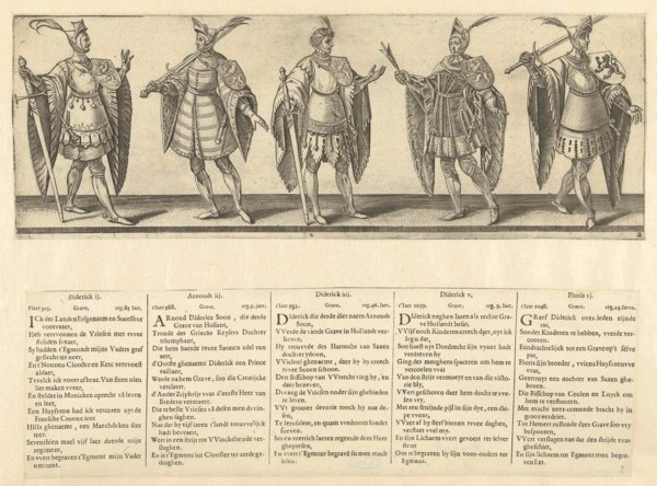 Digging Dirk II Aarnout III, IV Dirk, Dirk V and VI Floris, Hendrick Goltzius, Willem Thibaut,