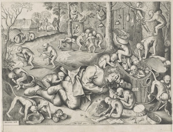 Peddler robbed by monkeys, Pieter van der Heyden, Hieronymus Cock, 1562