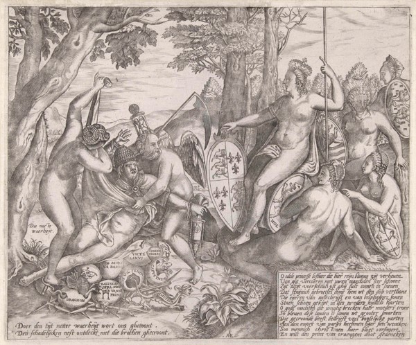 Allegorical cartoon which the personifications of Truth and Time reveal the nest where the pope