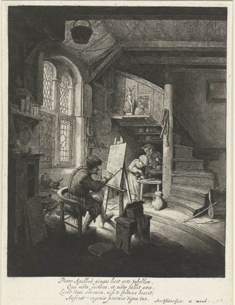 Painter in his studio, Adriaen van Ostade, Anonymous, 1645 - 1649
