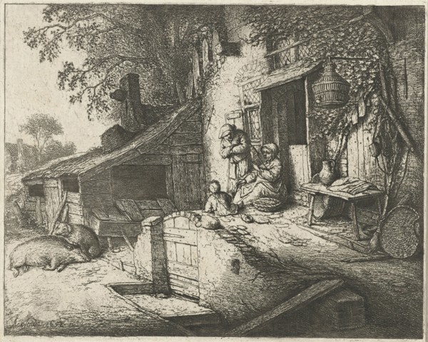 Spinning woman for a house, Adriaen van Ostade, 1652