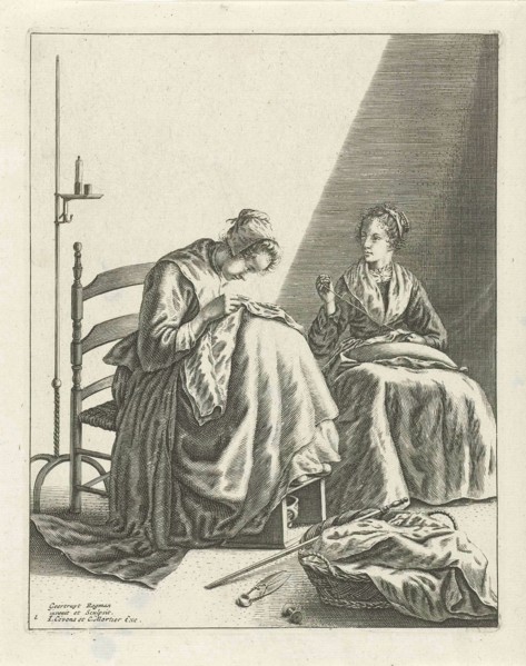 Two sewing women, Geertruydt Roghman, Johannes Covens and Cornelis Mortier, 1721 - 1866