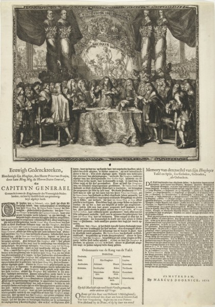 Presentation and description of the appointment of Prince William III as captain-general of the
