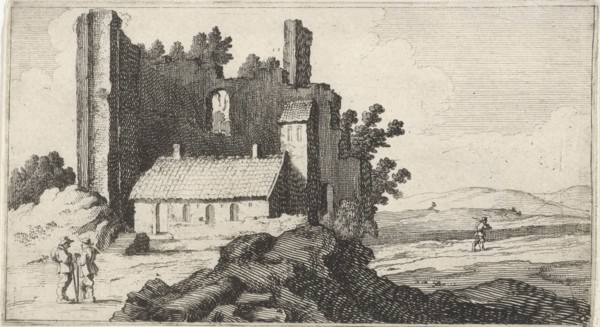 Chapel in ruins, print maker: Gillis van Scheyndel I, Antoine Perelle possibly, 1605 - 1653