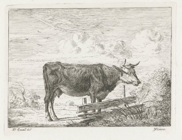 Cow standing by a fence, Jacobus Cornelis Gaal, 1850