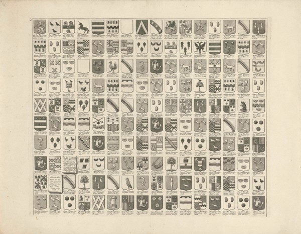 Weapon card with weapons and Gentlemen of the names of forty Delft, 2, Hendrik de Leth, 1738