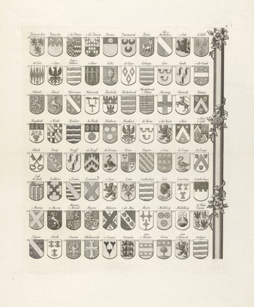 Weapon Map of ancient families of Utrecht, leaf right middle, Johannes van Hiltrop, 1769