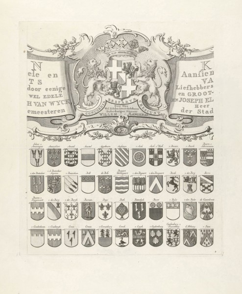 Top center leaf of a set of nine prints, all with weapons of ancient lineages from Utrecht, The