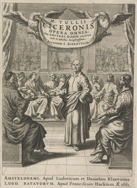 Cicero and people who are discussing something, Theodor Matham, Lowijs Elzevier (III) en Daniel,