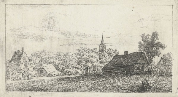 Village scene with church tower between trees, print maker: Johannes Franciscus Christ, c. 1810 - c