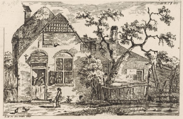 Boy with hoop at a farm, print maker: Hendrik Marcus Schouten, A.W.H. de Mari, 1815