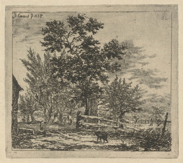 Dog in yard, Gerardus Emaus de Micault, 1835