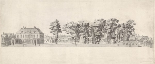 View of the house of Huygens on the Plein in The Hague, The Netherlands, print maker: Theodor
