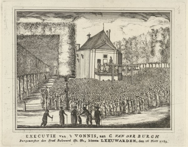 Execution of Cornelis van der Burg, Mayor of Bolsward, Leeuwarden on 16 May 1789, for the scaffold,