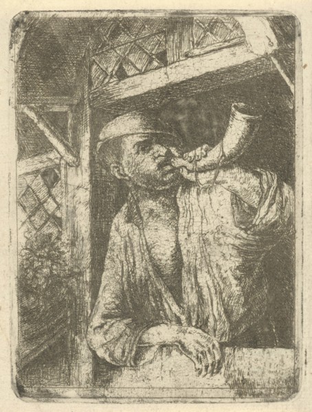 Bakker blows a horn, FranÃ§ois de Maleck, Adriaen van Ostade, 1800 - 1900
