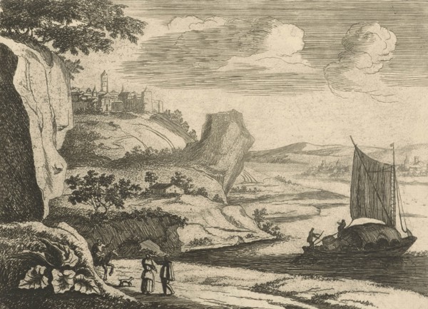 River landscape with sailing ship, Jan van Almeloveen, 1683