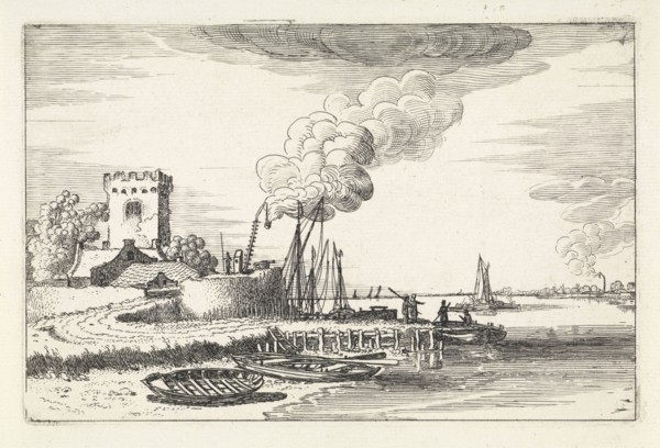 Landscape with a lighthouse in a port, Jan van de Velde (II), 1616