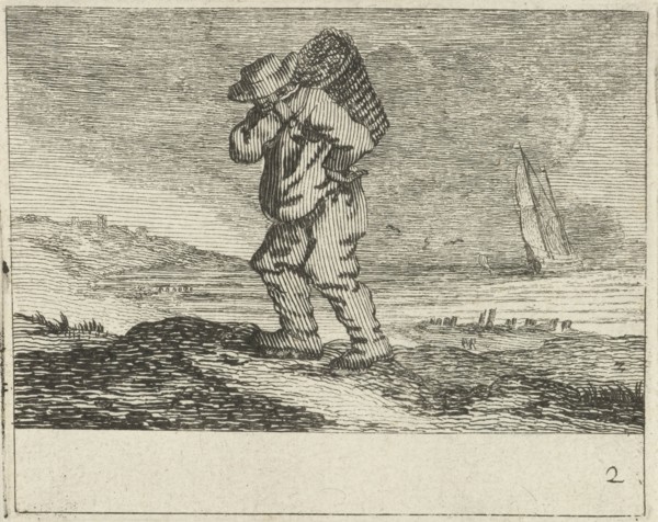 Dune landscape with a fisherman, Gillis van Scheyndel (I), Jan Porcellis, 1645