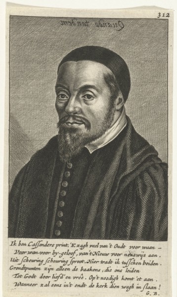 Bust of George Cassander, with the slogan reversed, Quando tandem, Under the portrait six lines in
