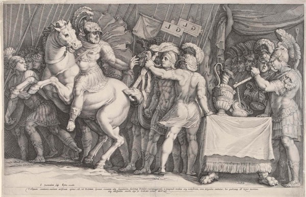 Marcus Furius Camillus arrives in Rome, Italy, print maker: Jan Saenredam, Polidoro da Caravaggio,