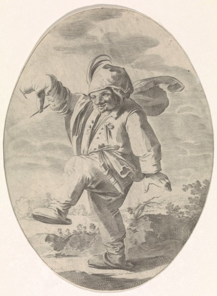 Dancing farmer with a sausage, print maker: Nicolaes van Lijnhoven, Andries Both, 1622 - before