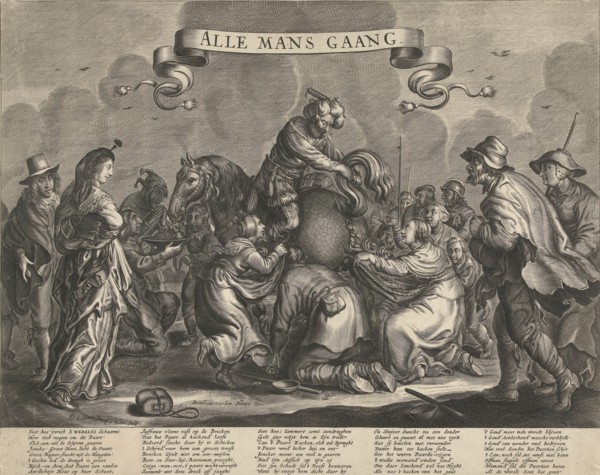Allegory with horse poop gold pieces, ca 1650, Cornelis van Dalen (I), Rombout van den Hoeye, 1640