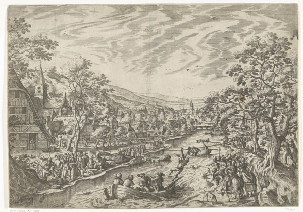 The draw for the goose, print maker: Hans Bol, c. 1550 - c. 1593