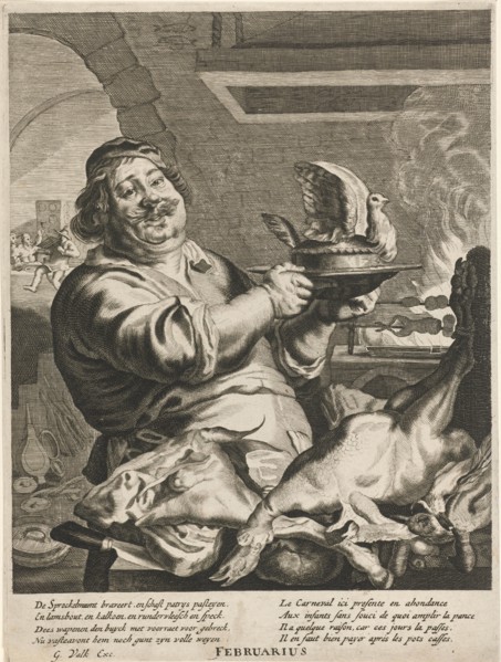 Cook with pie, Theodor Matham, Anonymous, Joachim von Sandrart, 1661 - 1726