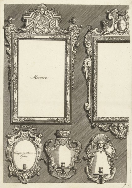 Two Rectangular Mirrors and Three Sconces, DaniÃ«l Marot I, print maker: Anonymous, after 1703 -