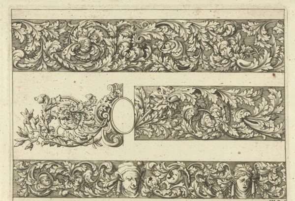 Three friezes with leaf tendrils, Anthonie de Winter, C. de Moelder, 1696