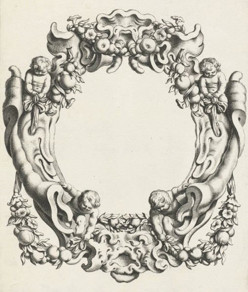 Cartouche with lobe ornament, above and below a mask, Michiel Mosijn, Gerbrand van den Eeckhout,