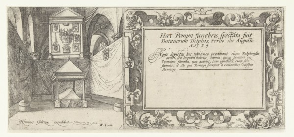 Engraving for the series of the funeral procession of William of Orange, page 1, Hendrick Goltzius,