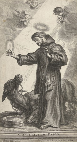 Saint Anthony of Padua made a wonder with donkey kneeling for host, Pieter de Bailliu (I), 1623 -