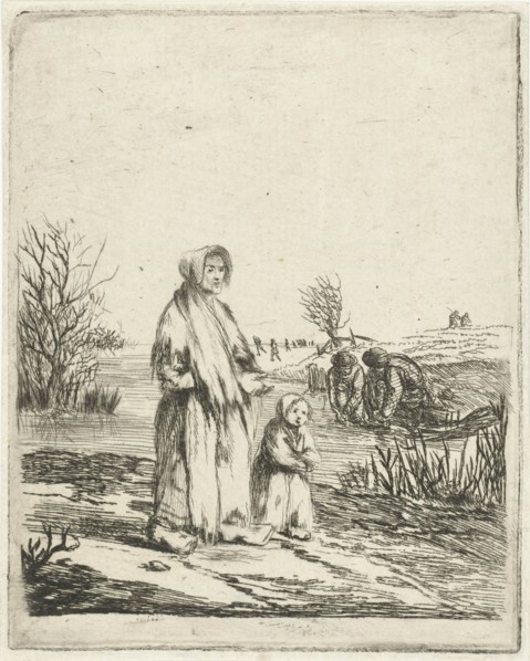 Beggar Star with child in a ditch, Louis Bernard Coclers, 1756 - 1817