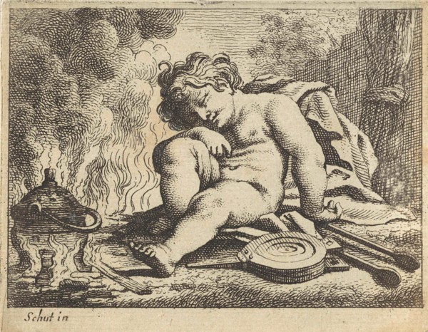 Sleeping putto, Anonymous, 1618 - 1705