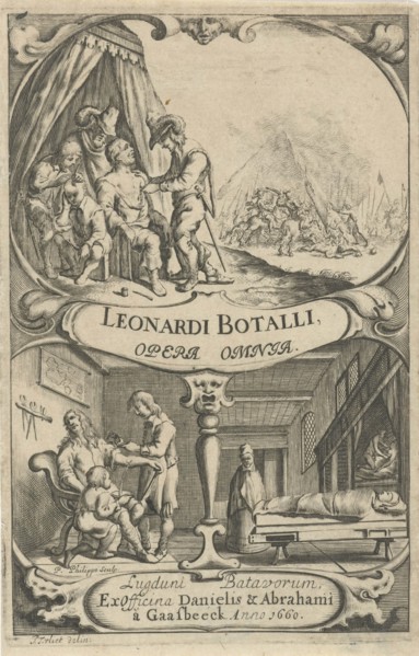 Cartouche with a battlefield and a doctor who takes care of the wounded for a tent, Cartouche with